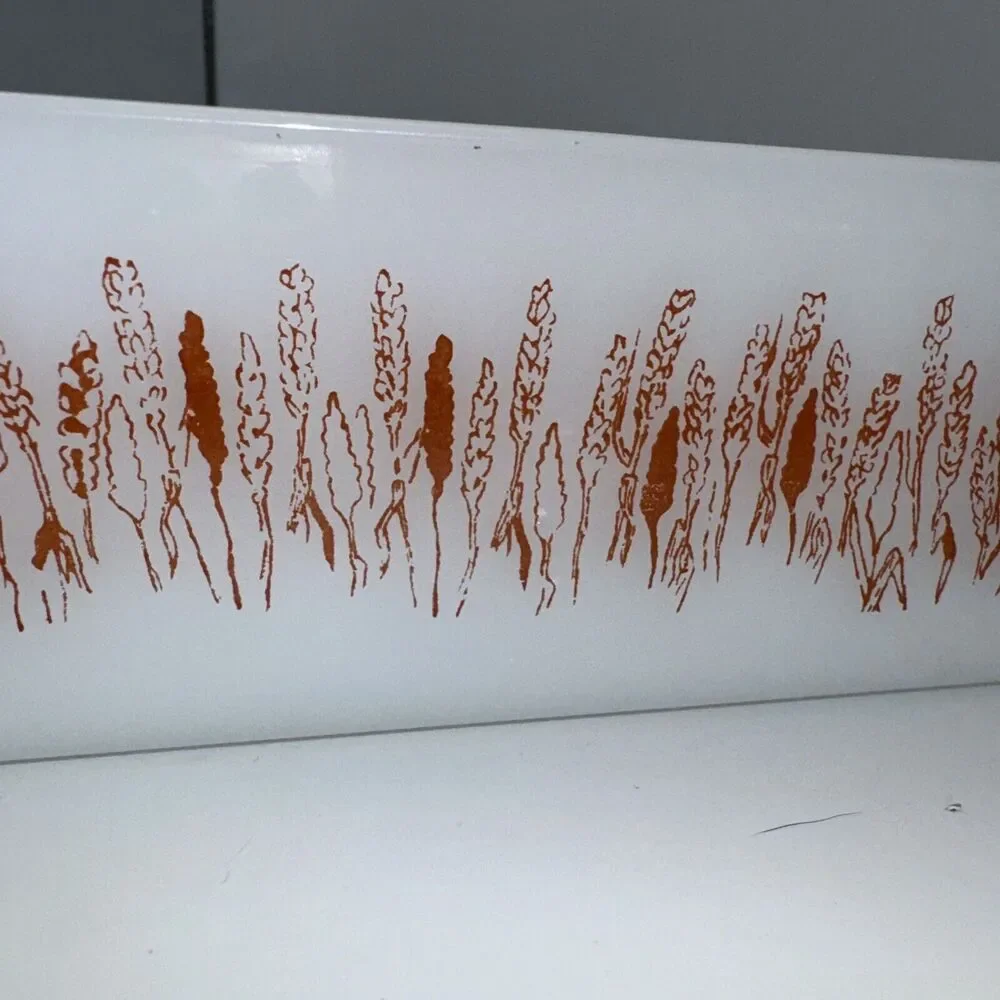 VTG White Ceramic Baking‎ Dish with Copper Wheat Pattern Farmhouse Kitchen Decor